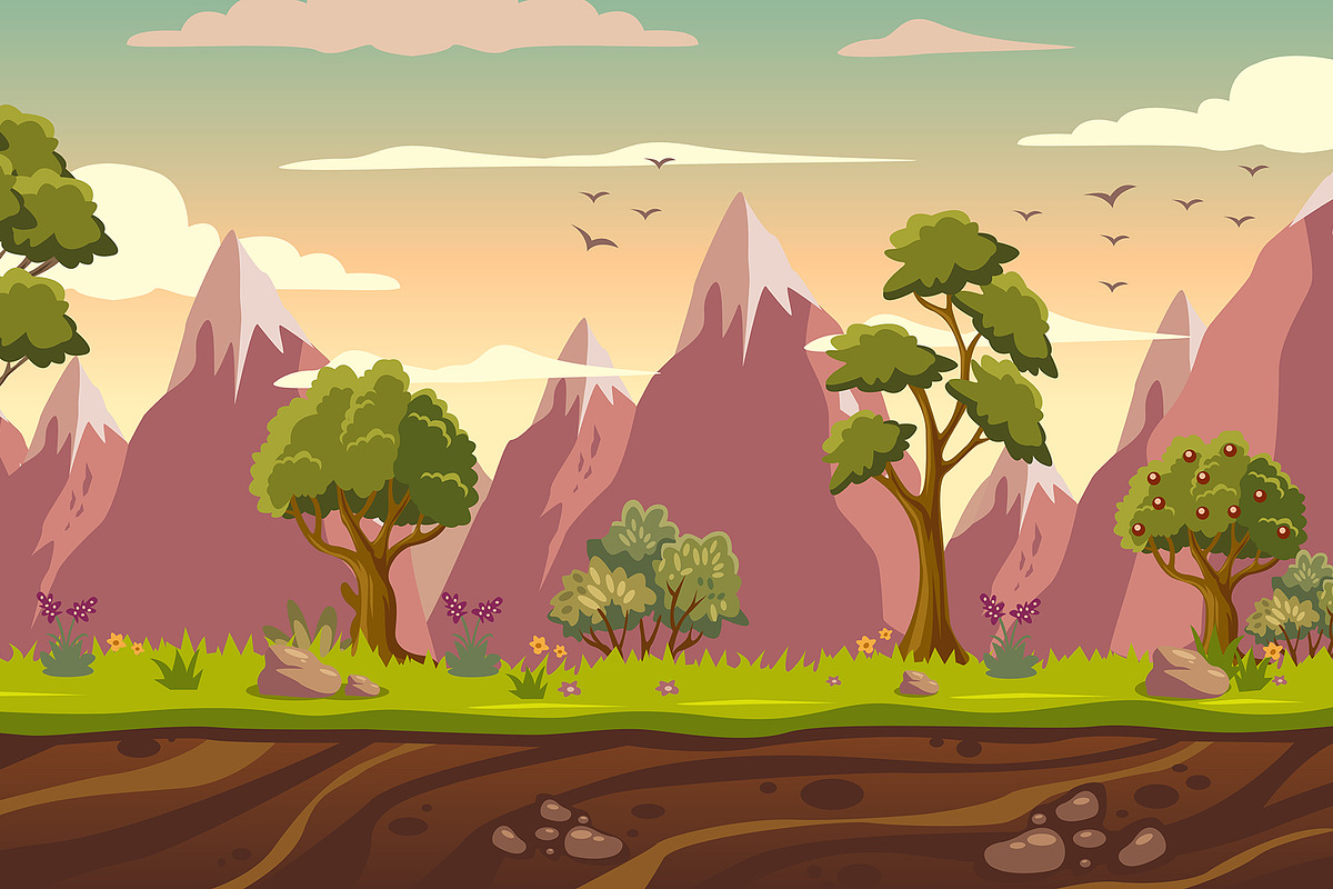 2D Nature Mountain Game Background, a Decorative Illustration by Vowx Studios (Photo 2 of 3)