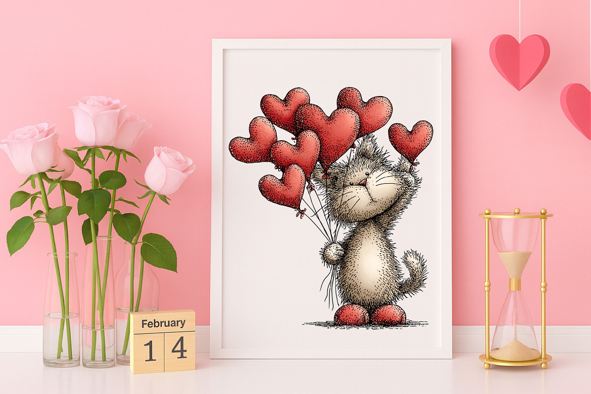 Whimsical Valentine Cat Clipart, an Illustration by Canvas Craft (Photo 4 of 6)