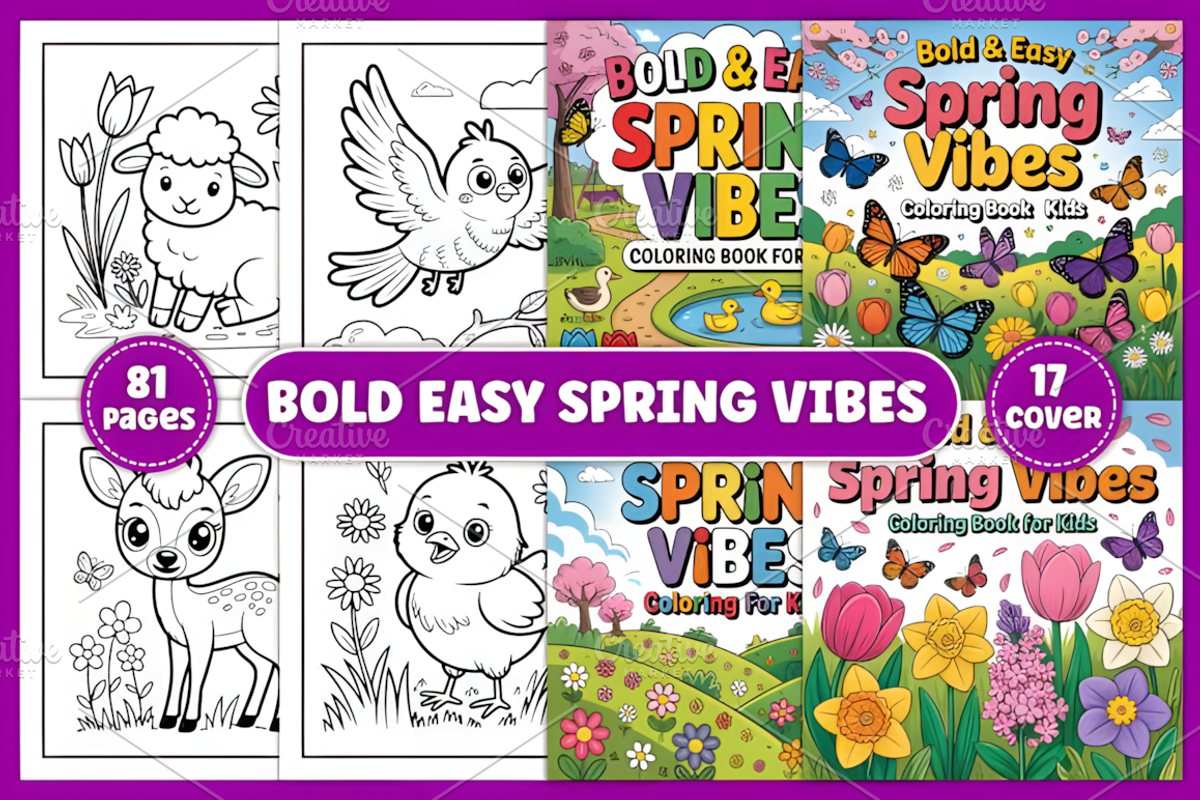 Bold & Easy Spring Vibes Color Pages, a Decorative Illustration by Design Station (Photo 1 of 4)