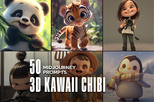 50 3D Kawaii Chibi Prompts, an Object Graphic by MadeByAI Studio