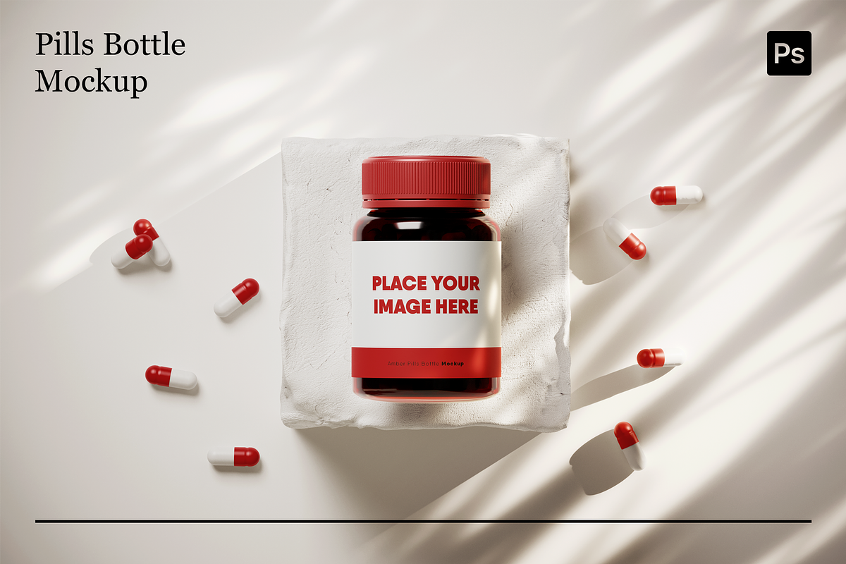 Amber Pills Bottle Mockups, a Packaging Mockup by Xtrahive (Photo 2 of 4)
