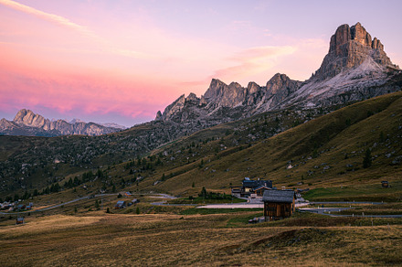 Passo Giau Mountains at sunrise