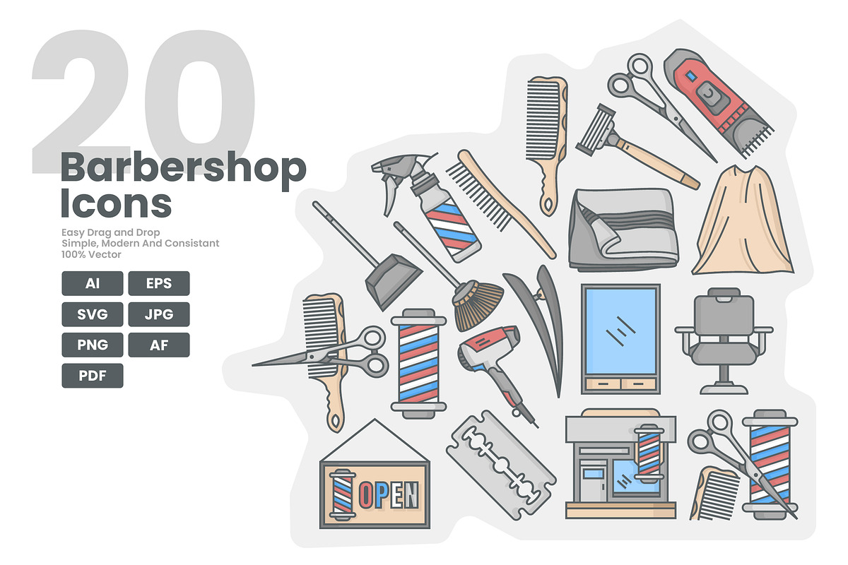 Barber Tools & Hair Salon Icons, a Duotone Icon by erifqizeicon (Photo 1 of 3)