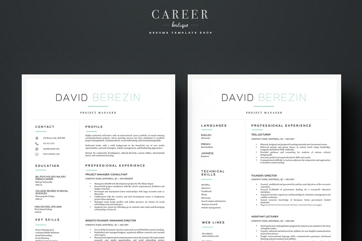 Modern resume & CoverLetter Template, a Resume Template by careerboutique (Photo 5 of 6)