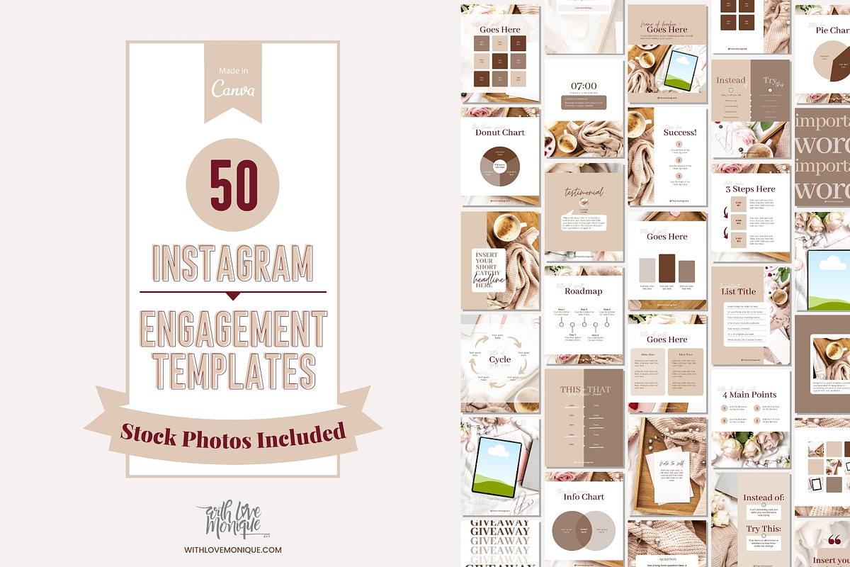 50 Instagram Post Canva Templates, a Social Media Template by With Love Monique (Photo 1 of 14)