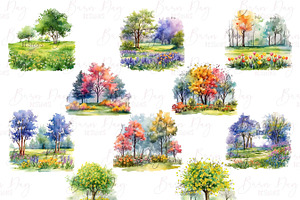 Watercolor Spring Garden Clipart