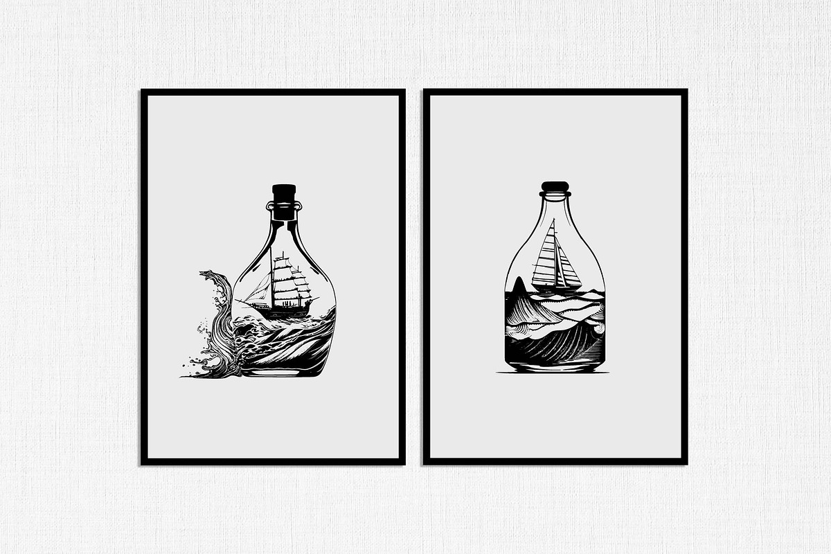 sailboat in bottle stencil v2, a Decorative Illustration by TaKong Magics (Photo 2 of 5)
