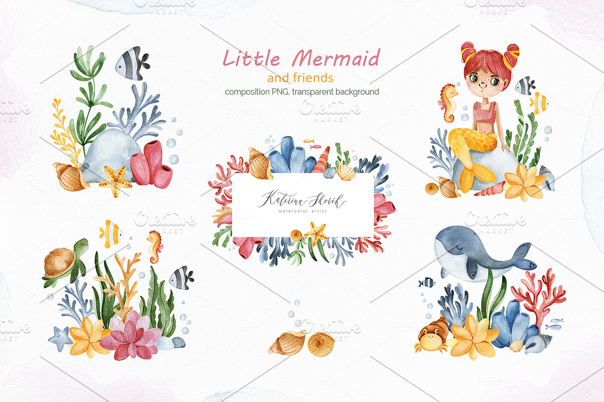 The Little Mermaid and friends., an Animal Illustration by Kate_Rina (Photo 8 of 13)