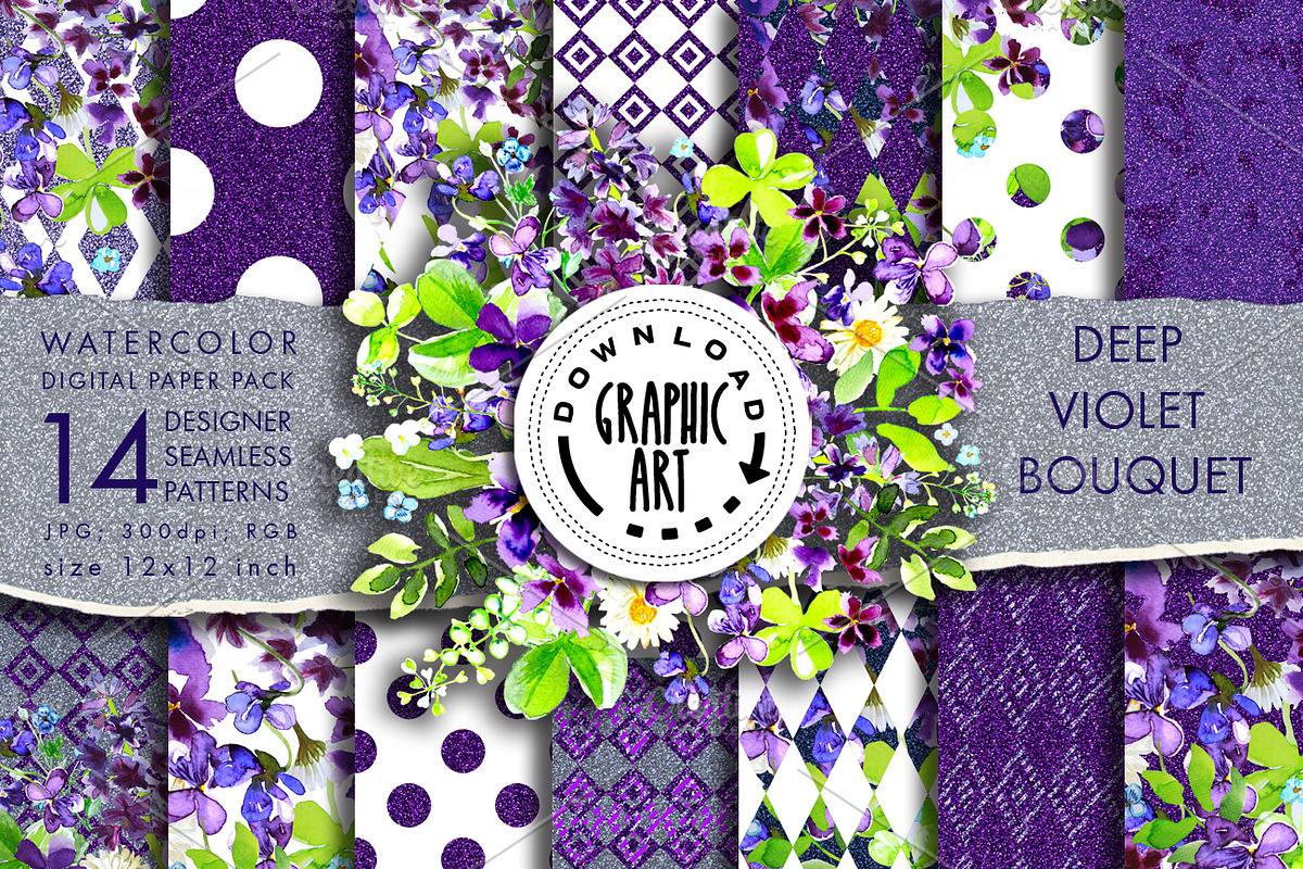 Deep Violet Bouquet Digital Pattern, a Pattern Graphic by Download Graphic Art (Photo 1 of 5)