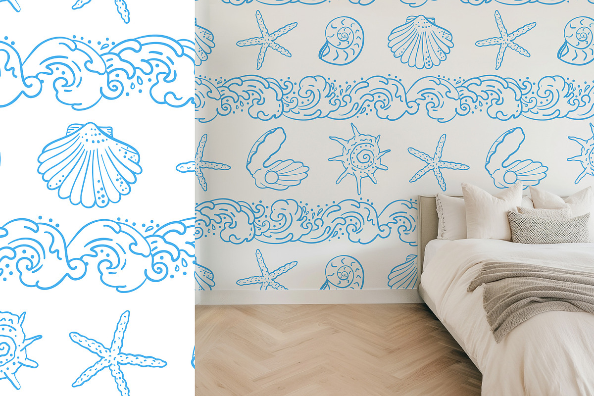 Seashells Lineart vector patterns, a Pattern Graphic by Carpet Tapete Pretzel (Photo 11 of 14)