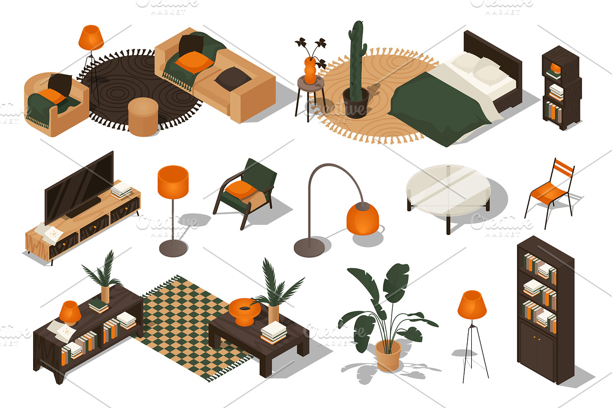 Interior Furniture Isometric Set, an Object Illustration by alexdndz