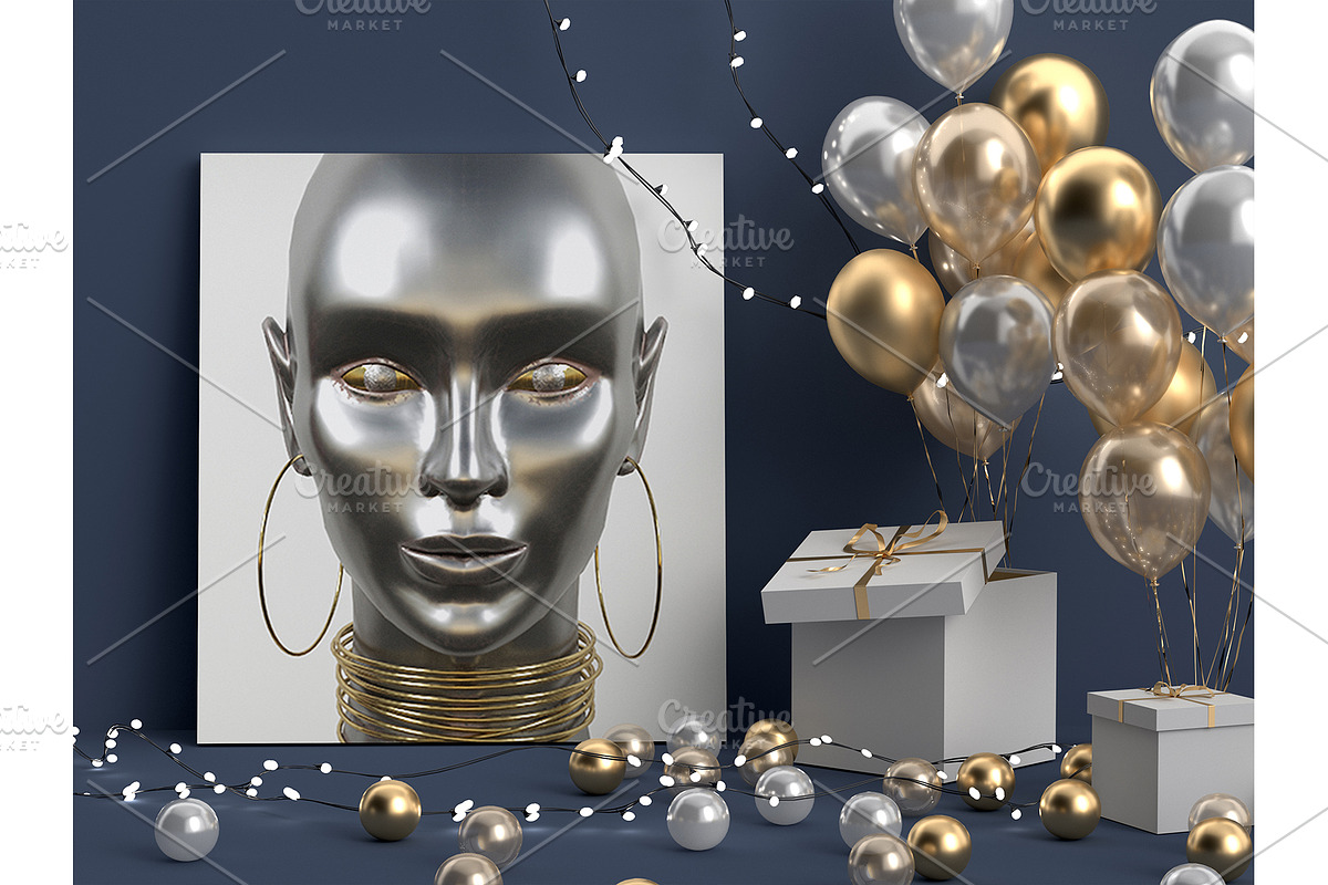 Festive poster mockup with balloons, a Mockup by Radmila (Photo 3 of 4)