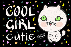 Cool Girl Cutie Meow Vector Cat