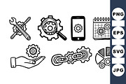 Hand Drawn Gear Icon Set, an Illustration by designvectx (Thumbnail 1 of 3)