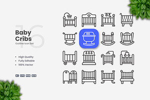 Baby Cribs Outline Icons