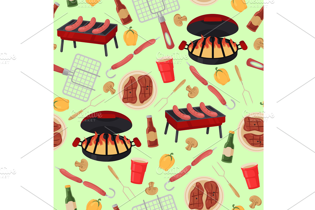 BBQ products. Barbecue seamless, a Food Illustration by Vectorbuum