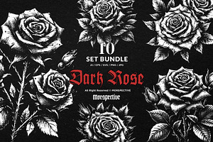 10 Bundle Dark Art Rose Flower, an Illustration by Morspective