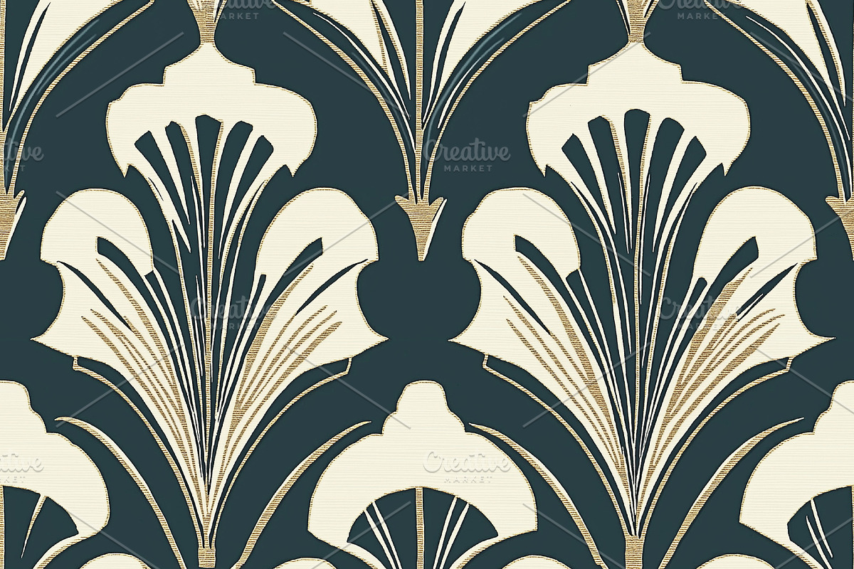 Seamless pattern art deco ginkgo leaves pattern with intricate g, a Pattern Graphic by Studio ANNA