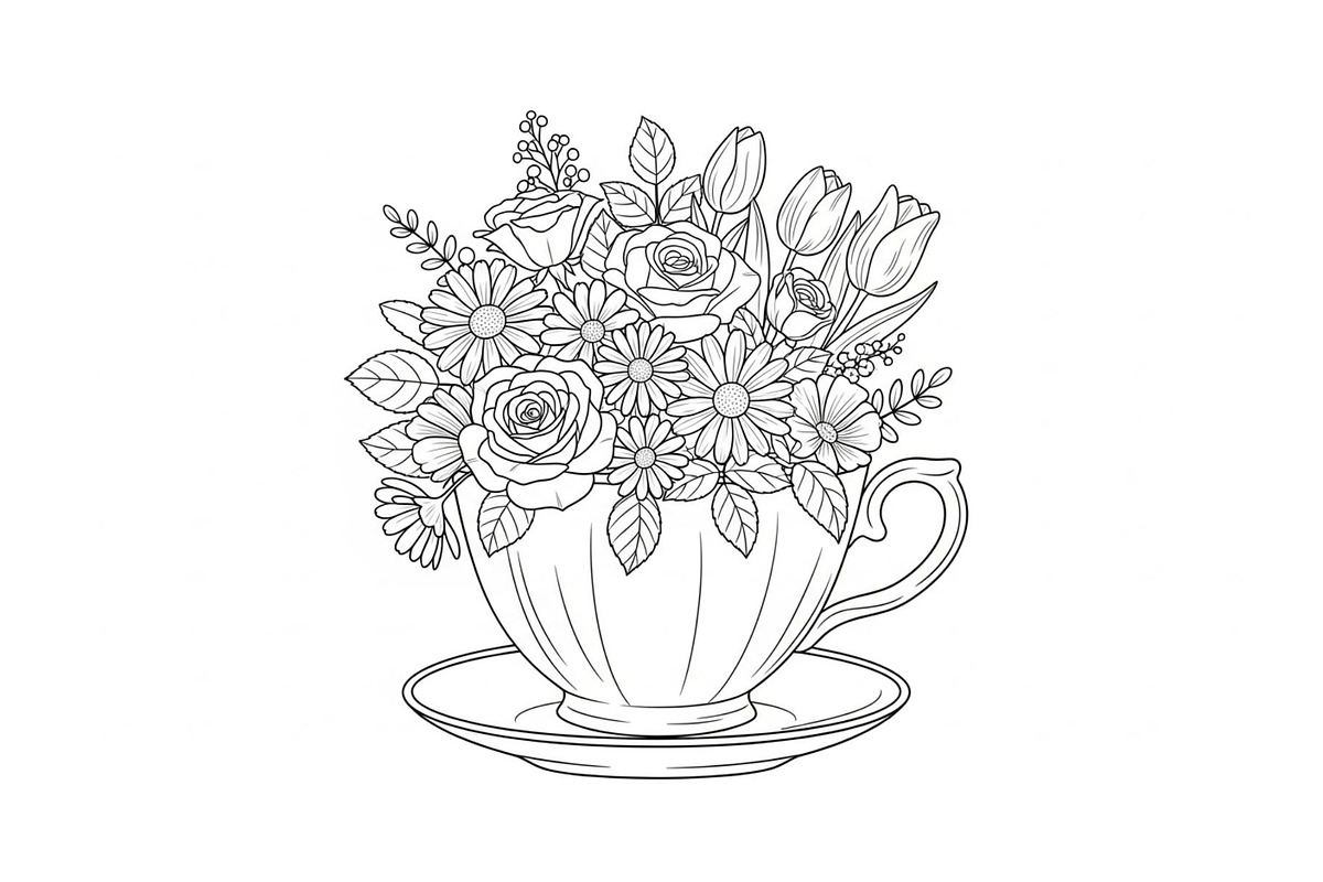 Floral Teacup Line Art Bundle, an Illustration by Gfx_Store (Photo 3 of 51)