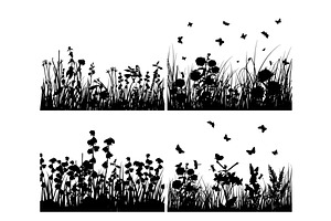 Set Of Four Grass Silhouettes