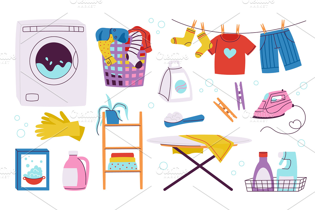 Home laundry elements, iron and wash, a Graphic by Valerie Bodnar