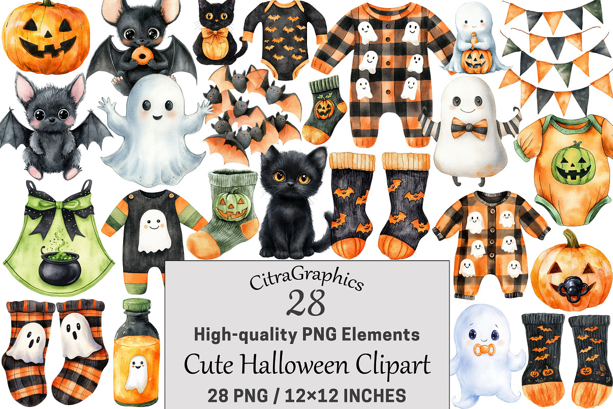 Cute Halloween Clipart, a Seasonal Illustration by CitraGraphics (Photo 1 of 6)