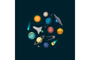 Universe Discovery Banner With Cosmic Elements