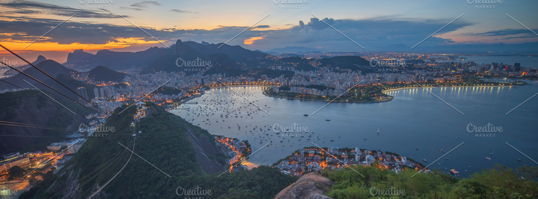 Evening lights of Rio de Janeiro from Sugarloaf Mountain, panora, a Photo by Pictures for you!!!!!!!!!