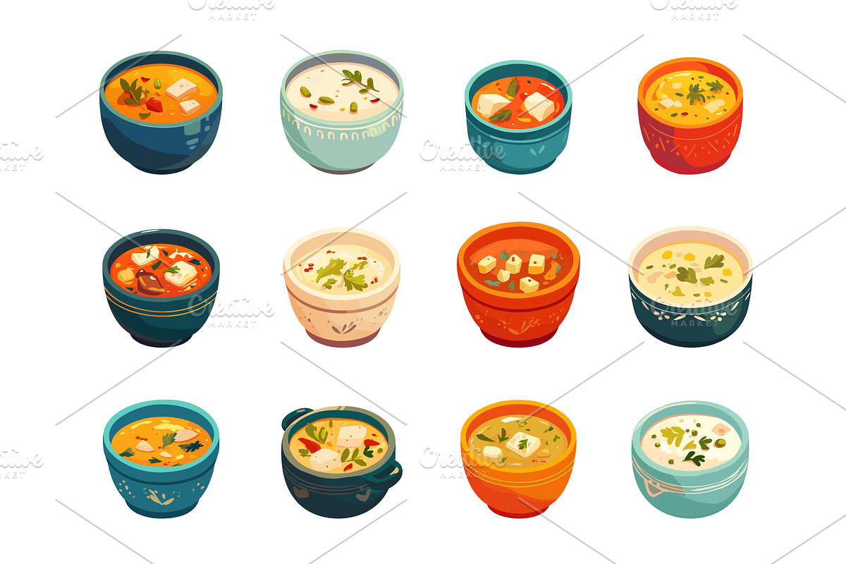 Set of cartoon plates with different, a Food Illustration by LadadikArt
