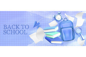 3d back to school scene with blue, an Object Illustration by art PVP - market