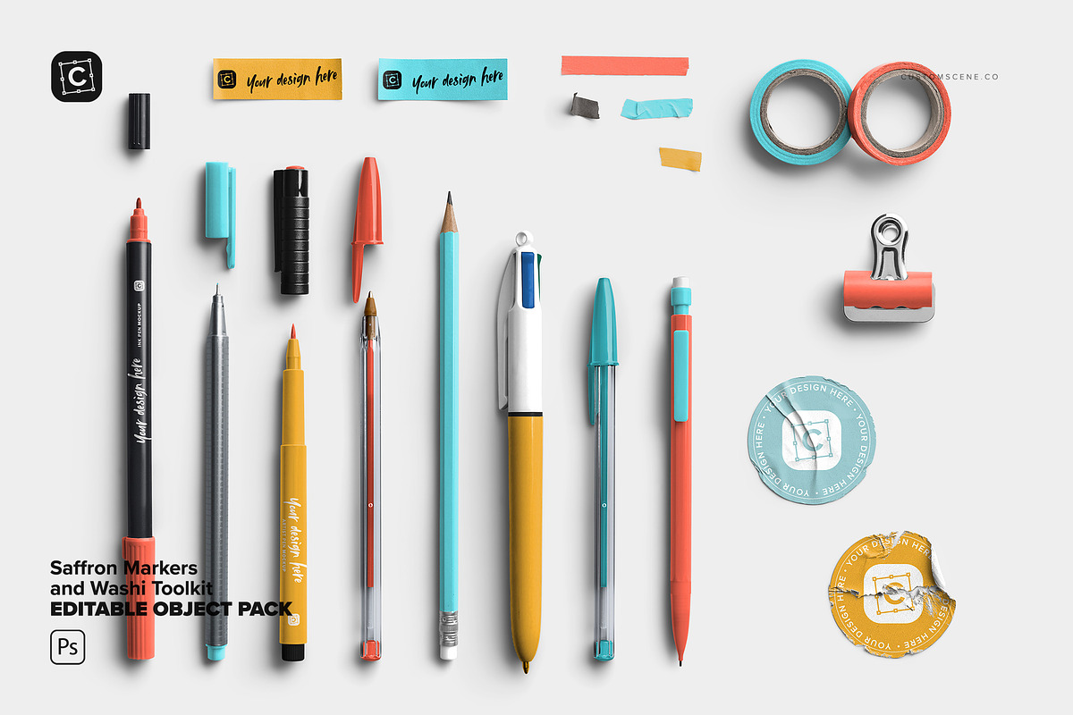 Saffron Markers & Washi Toolkit Pack, a Merchandise Mockup by Custom Scene (Photo 2 of 10)