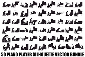 Piano Player Silhouette Vector Bundl, an Illustration by jahid234