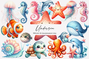 Undersea watercolor clipart, an Illustration by Designworld