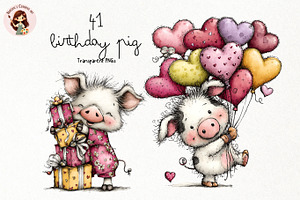 Birthday Pig PNG Clipart Bundle, an Animal Illustration by Nicolle's Colorful Art