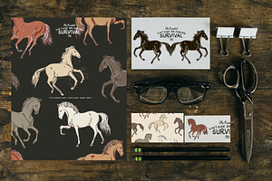 Horse vector seamless + clipart set
