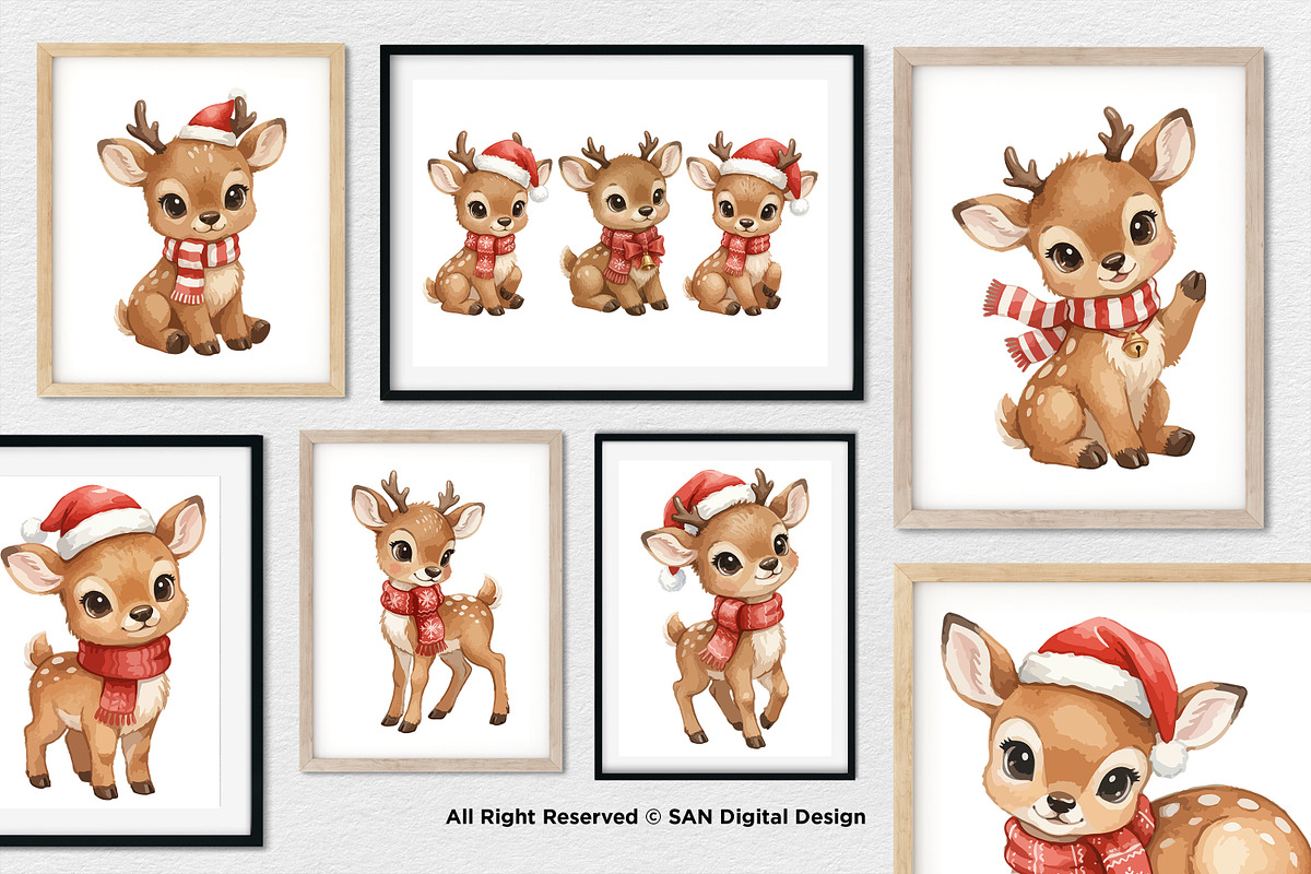 15 Bundle Watercolor Christmas Deer, an Animal Illustration by Morspective (Photo 4 of 8)