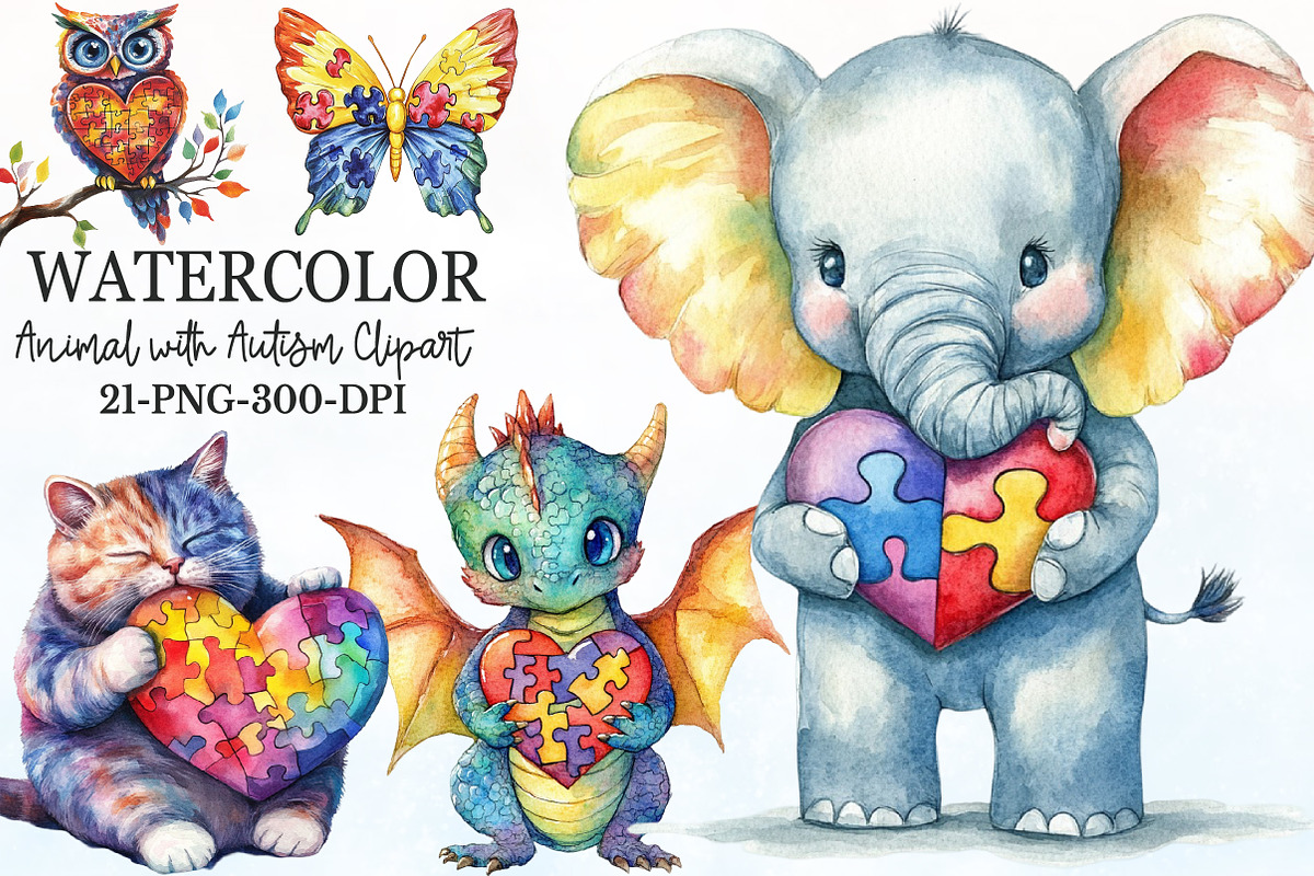 Animal with Autism Puzzle Heart Clip, a Seasonal Illustration by Rose Art (Photo 1 of 4)