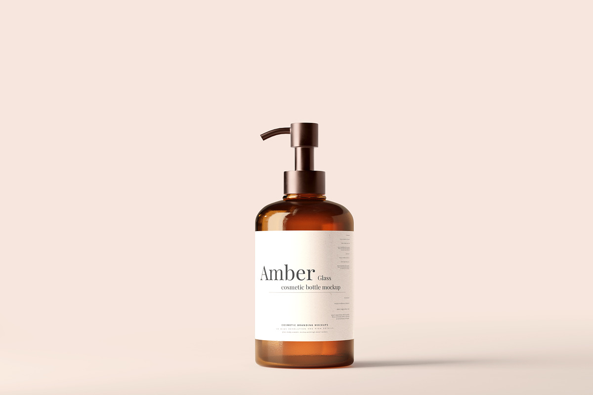 Amber Glass Pump Bottle Mockups, a Cups & Container Mockup by pmvch (Photo 1 of 10)