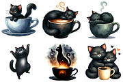 Cat Silhouette Love Coffee Clipart, an Illustration by Libby Wishes (Thumbnail 4 of 12)