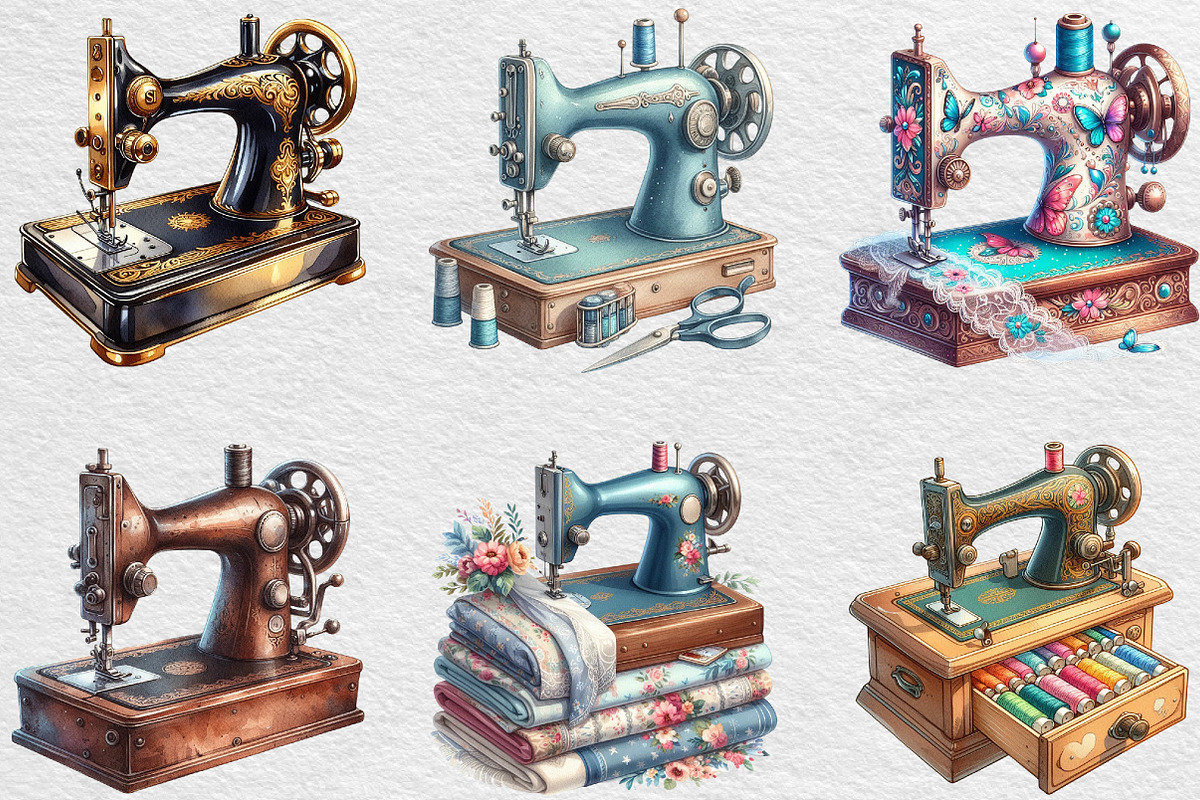 Vintage Sewing Machine Clipart, an Illustration by Black Bird Studio (Photo 4 of 4)