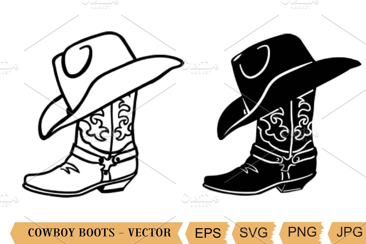 Cowboy boots western hat vector svg, image size:1200x800