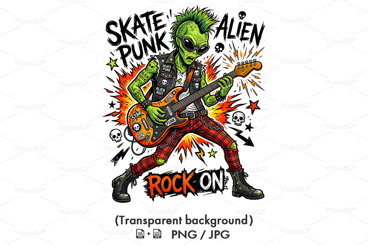 Alien playing an electric guitar., a Decorative Illustration by yod67 (Photo 1 of 6)