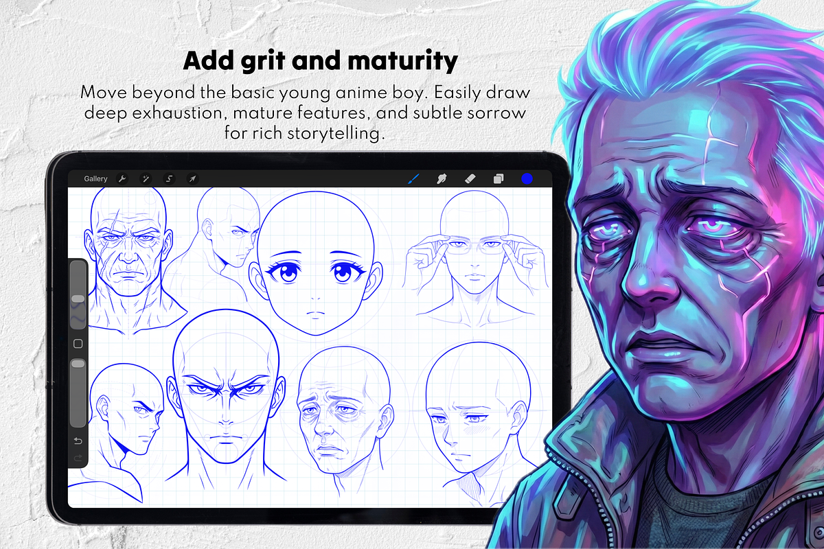 150+ Anime Male Head Procreate Stamp, a Brush Add-On by Selentaori Studio (Photo 8 of 11)