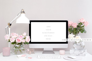 Computer Mockup, Pink & White Roses