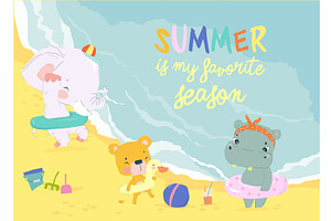 Funny Animals sunbath swimming in, an Animal Illustration by Maria Starus