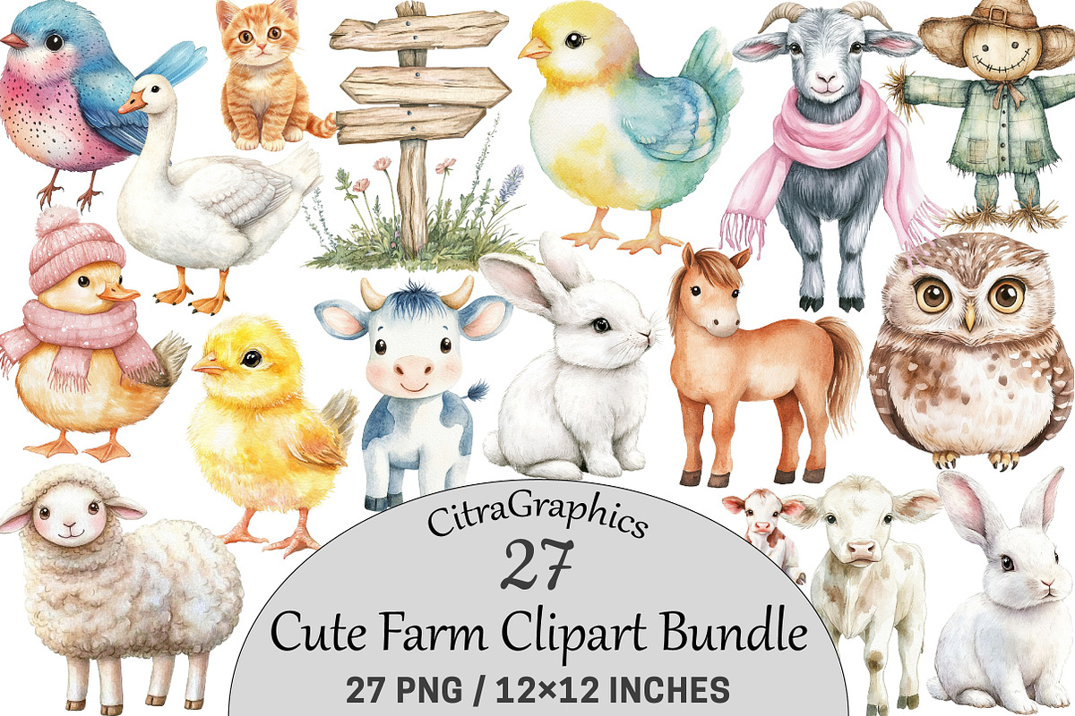 Cute Farm Clipart, an Illustration by CitraGraphics (Photo 1 of 5)
