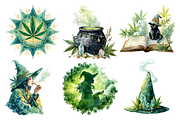 Watercolor Witches Cannabis Clipart, a Decorative Illustration by stickermadness (Thumbnail 4 of 4)