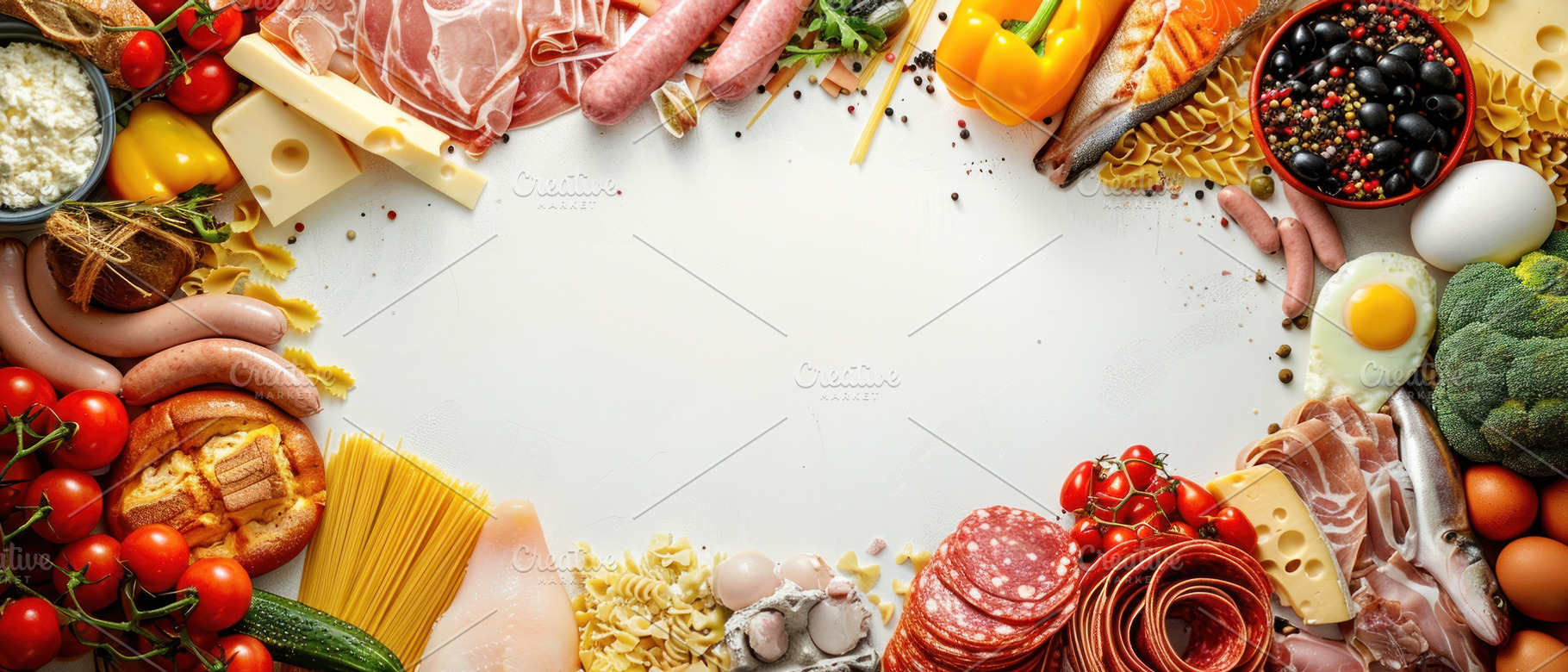 A variety of meats, cheeses, vegetab, a Photo by LOGOCREATIVE