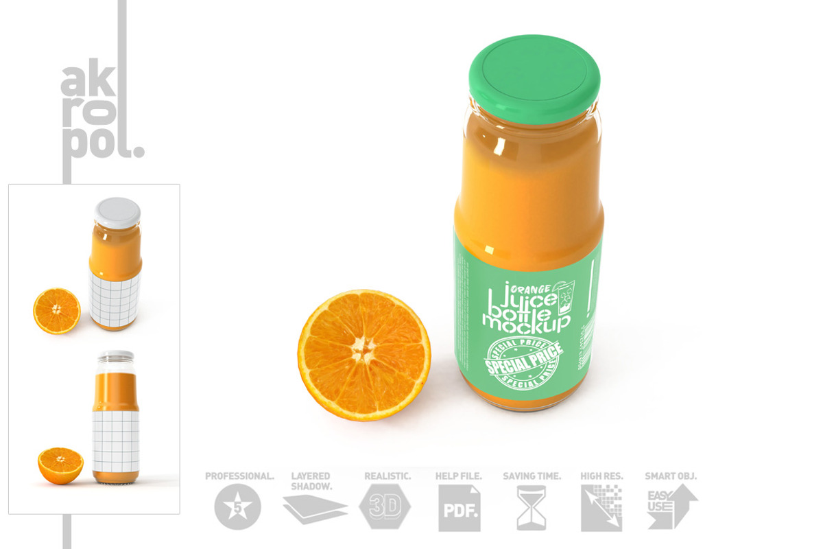 Orange juice Bottle Mock up, a Packaging Mockup by akropol (Photo 4 of 6)