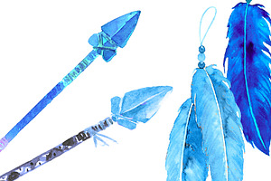 Watercolor Indigo Arrows & Feathers